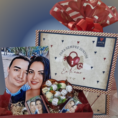 Kit presente, caneca casal, azulejo e bombons - Nobre Comunicação Visual