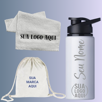 Kit Academia squeeze+toalhinha+sacochila - Nobre Comunicação visual