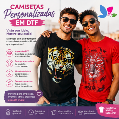 Camiseta básica color em DTF