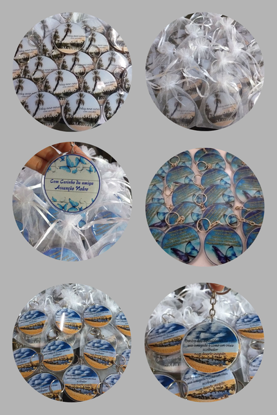 Chaveiro em acrílico personalizado com foto e frase – Nobre Comunicação Visual